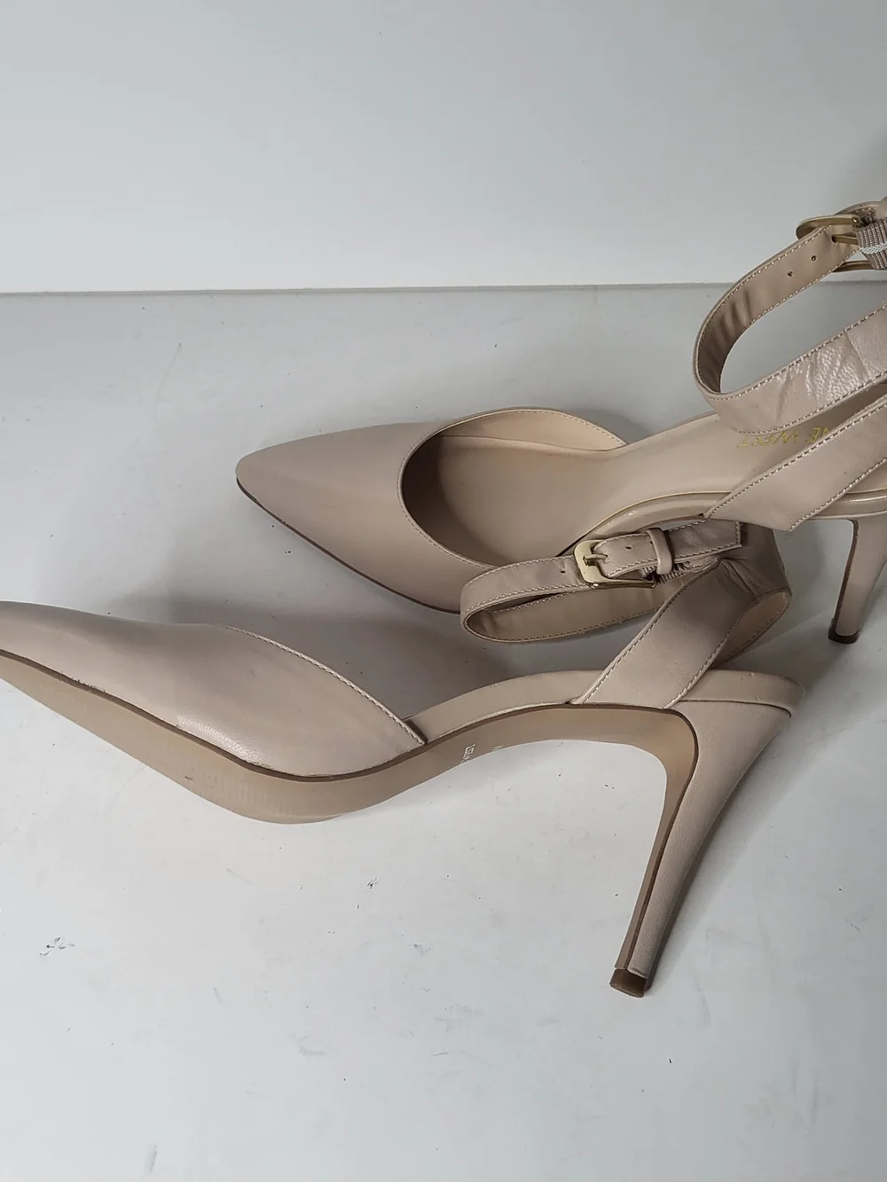 New Nine West Beige Pointed Ankle-Strap Heels